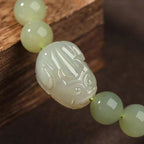 Fortune Jewel Natural Hetian Jade PiXiu Carved Luck Bracelet