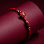 Fortune Jewel Handmade Cinnabar Ruyi Handle Fu Character PiXiu Blessing Red String Braided Bracelet
