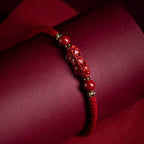 Fortune Jewel Handmade Cinnabar Ruyi Handle Fu Character PiXiu Blessing Red String Braided Bracelet