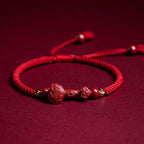 Fortune Jewel Handmade Cinnabar Ruyi Handle Fu Character PiXiu Blessing Red String Braided Bracelet