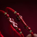 Fortune Jewel Handmade Cinnabar Ruyi Handle Fu Character PiXiu Blessing Red String Braided Bracelet