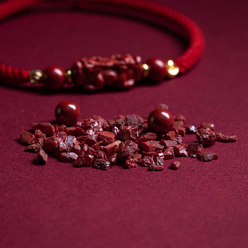 Fortune Jewel Handmade Cinnabar Ruyi Handle Fu Character PiXiu Blessing Red String Braided Bracelet