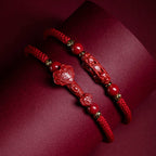 Fortune Jewel Handmade Cinnabar Ruyi Handle Fu Character PiXiu Blessing Red String Braided Bracelet