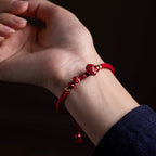 Fortune Jewel Handmade Cinnabar Ruyi Handle Fu Character PiXiu Blessing Red String Braided Bracelet