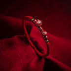 Fortune Jewel Handmade Cinnabar Ruyi Handle Fu Character PiXiu Blessing Red String Braided Bracelet