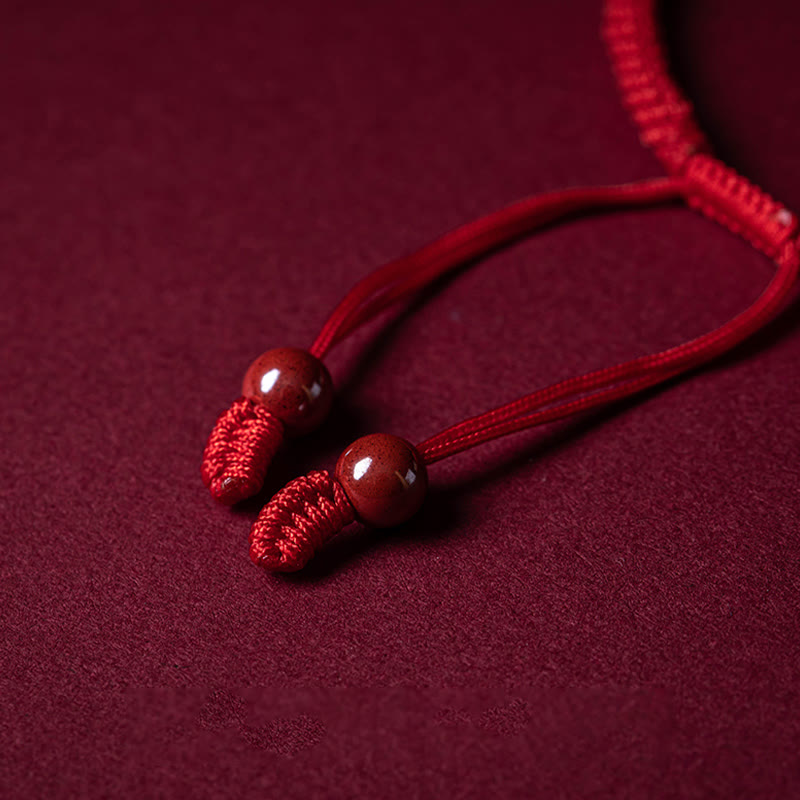 Fortune Jewel Handmade Cinnabar Ruyi Handle Fu Character PiXiu Blessing Red String Braided Bracelet