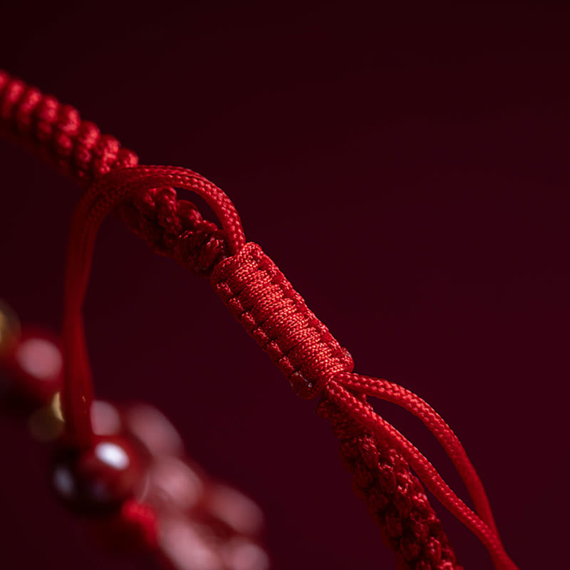 Fortune Jewel Handmade Cinnabar Ruyi Handle Fu Character PiXiu Blessing Red String Braided Bracelet