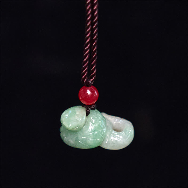 Fortune Jewel Chinese Zodiac Year of the Snake Natural Jade Luck Necklace Pendant