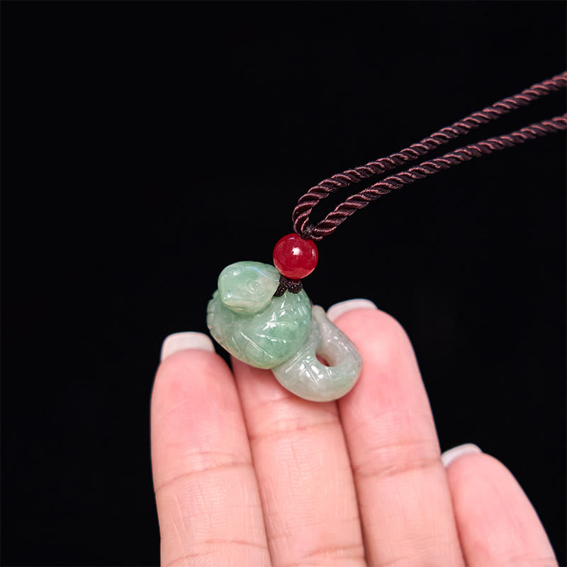 Fortune Jewel Chinese Zodiac Year of the Snake Natural Jade Luck Necklace Pendant