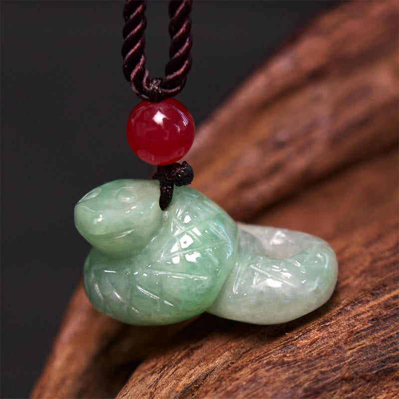 Fortune Jewel Chinese Zodiac Year of the Snake Natural Jade Luck Necklace Pendant