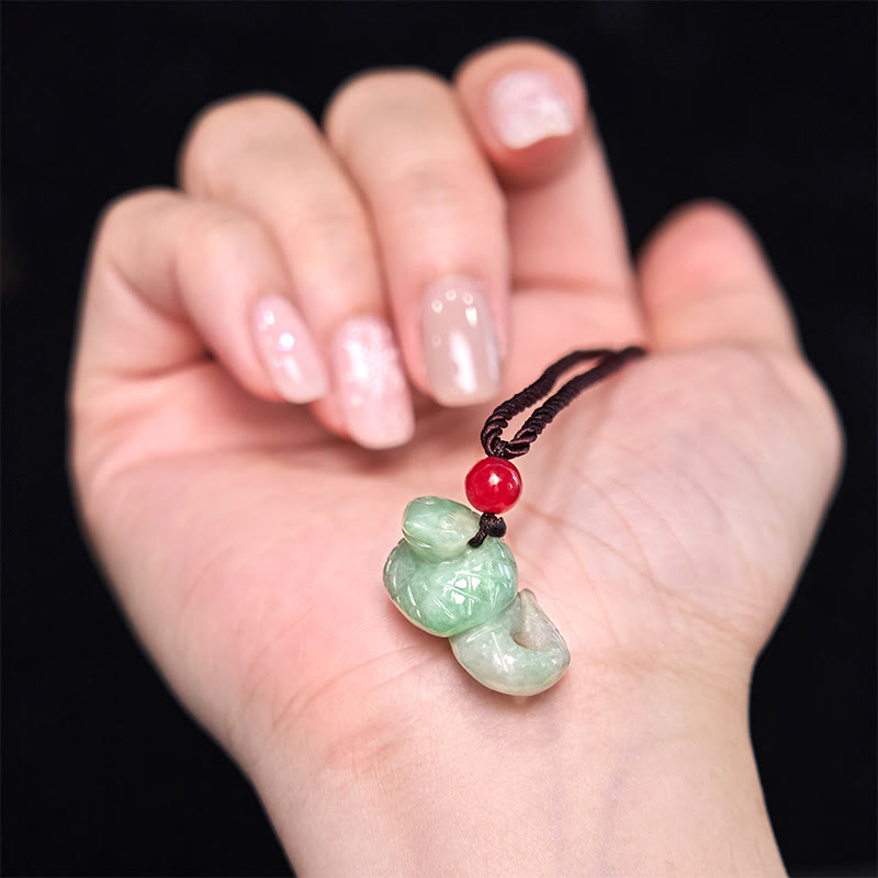 Fortune Jewel Chinese Zodiac Year of the Snake Natural Jade Luck Necklace Pendant