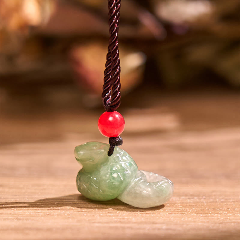 Fortune Jewel Chinese Zodiac Year of the Snake Natural Jade Luck Necklace Pendant