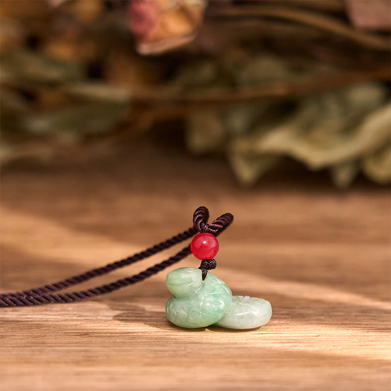 Fortune Jewel Chinese Zodiac Year of the Snake Natural Jade Luck Necklace Pendant