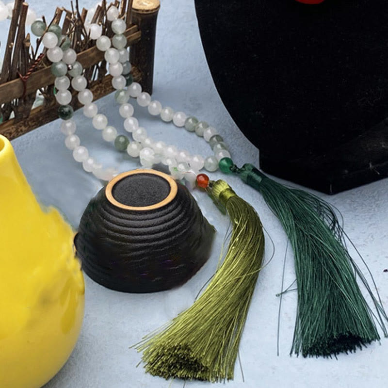 Fortune Jewel 108 Mala Beads Natural Tianshan Jade Tassel Luck Bracelet