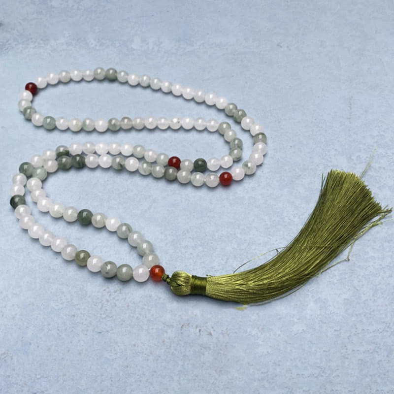 Fortune Jewel 108 Mala Beads Natural Tianshan Jade Tassel Luck Bracelet