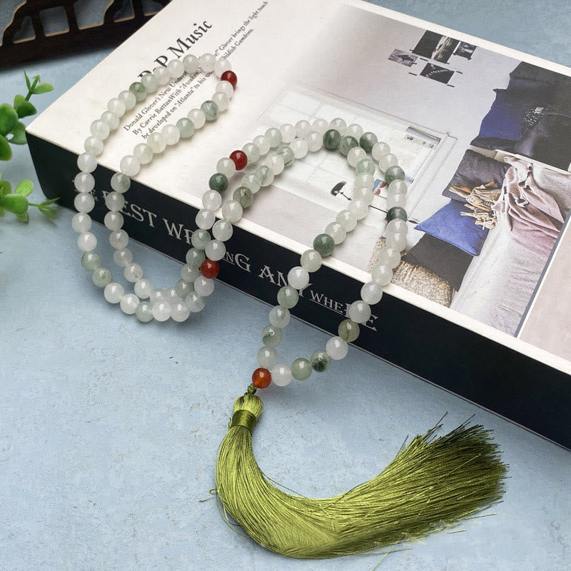 Fortune Jewel 108 Mala Beads Natural Tianshan Jade Tassel Luck Bracelet