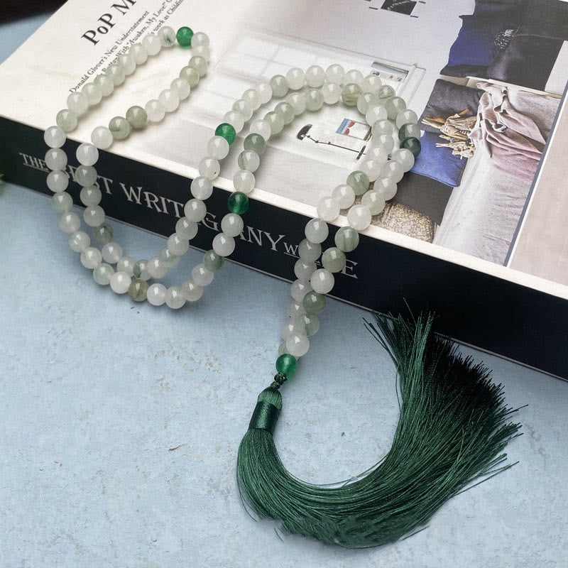Fortune Jewel 108 Mala Beads Natural Tianshan Jade Tassel Luck Bracelet