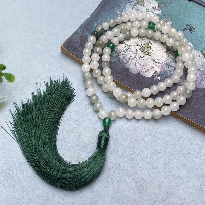 Fortune Jewel 108 Mala Beads Natural Tianshan Jade Tassel Luck Bracelet