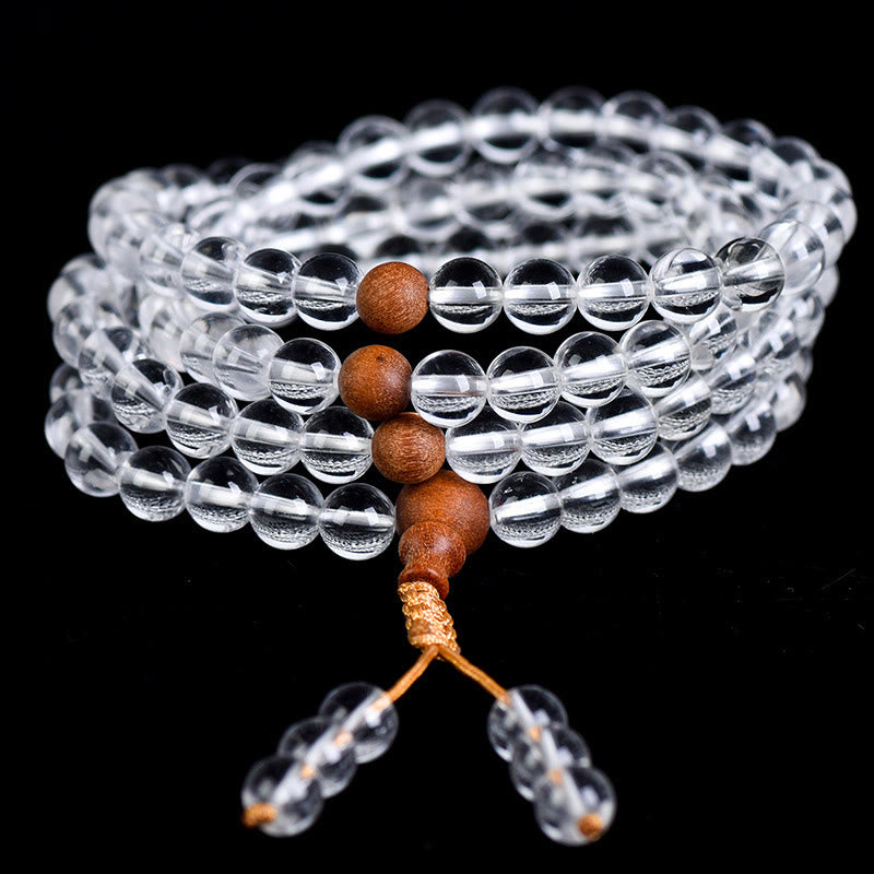 Fortune Jewel 108 Mala Beads Natural Stone White Crystal Sandalwood Healing Bracelet