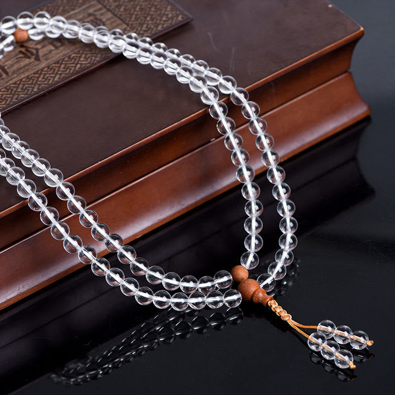 Fortune Jewel 108 Mala Beads Natural Stone White Crystal Sandalwood Healing Bracelet
