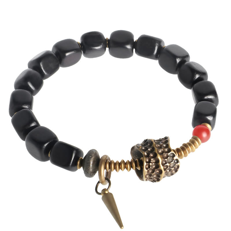 Fortune Jewel Ebony Wood Copper Brass Red Agate Peace Bracelet