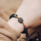 Fortune Jewel Ebony Wood Copper Brass Red Agate Peace Bracelet