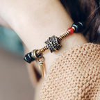 Fortune Jewel Ebony Wood Copper Brass Red Agate Peace Bracelet
