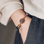 Fortune Jewel Ebony Wood Copper Brass Red Agate Peace Bracelet
