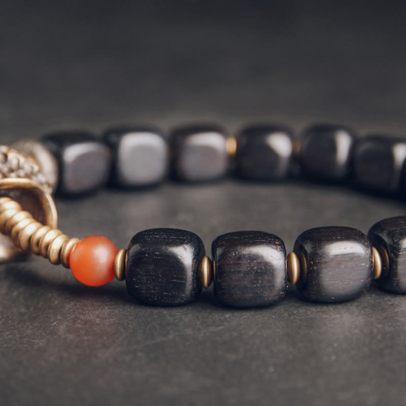Fortune Jewel Ebony Wood Copper Brass Red Agate Peace Bracelet
