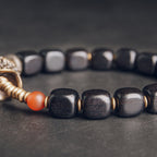Fortune Jewel Ebony Wood Copper Brass Red Agate Peace Bracelet
