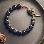 Fortune Jewel Ebony Wood Copper Brass Red Agate Peace Bracelet