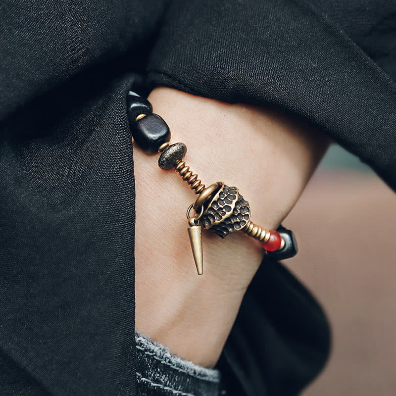Fortune Jewel Ebony Wood Copper Brass Red Agate Peace Bracelet