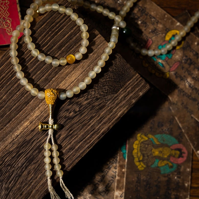 Fortune Jewel Tibet 108 Mala Beads Chinese Zodiac Natal Buddha Natural Sheep Horn Wealth Bracelet