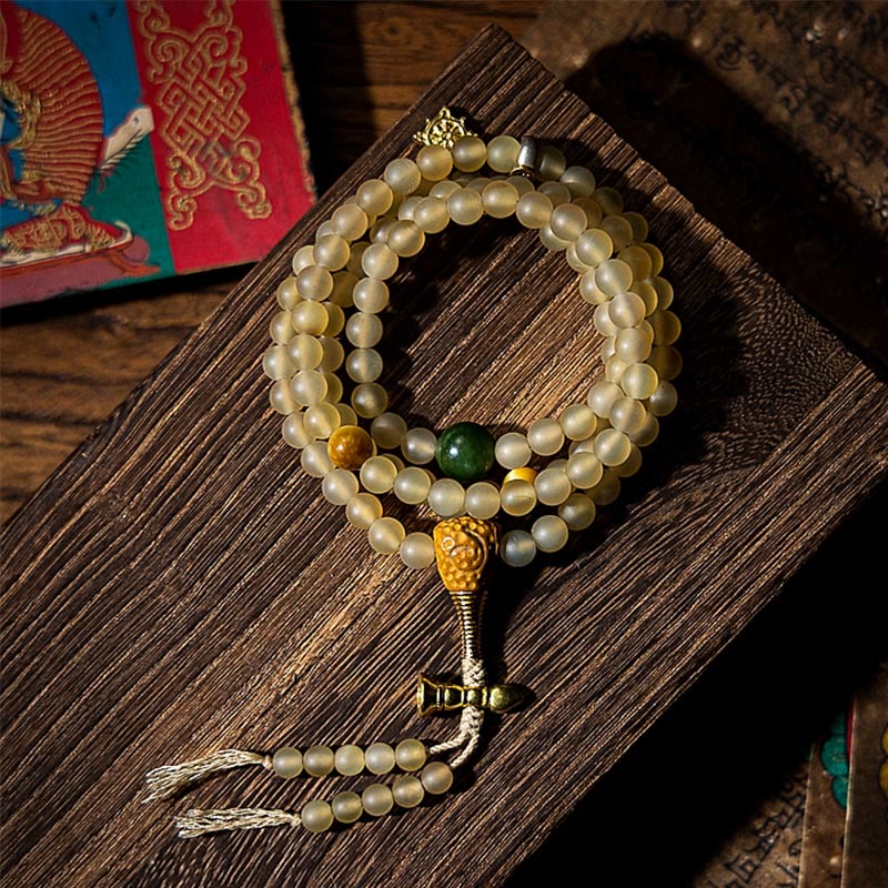 Fortune Jewel Tibet 108 Mala Beads Chinese Zodiac Natal Buddha Natural Sheep Horn Wealth Bracelet