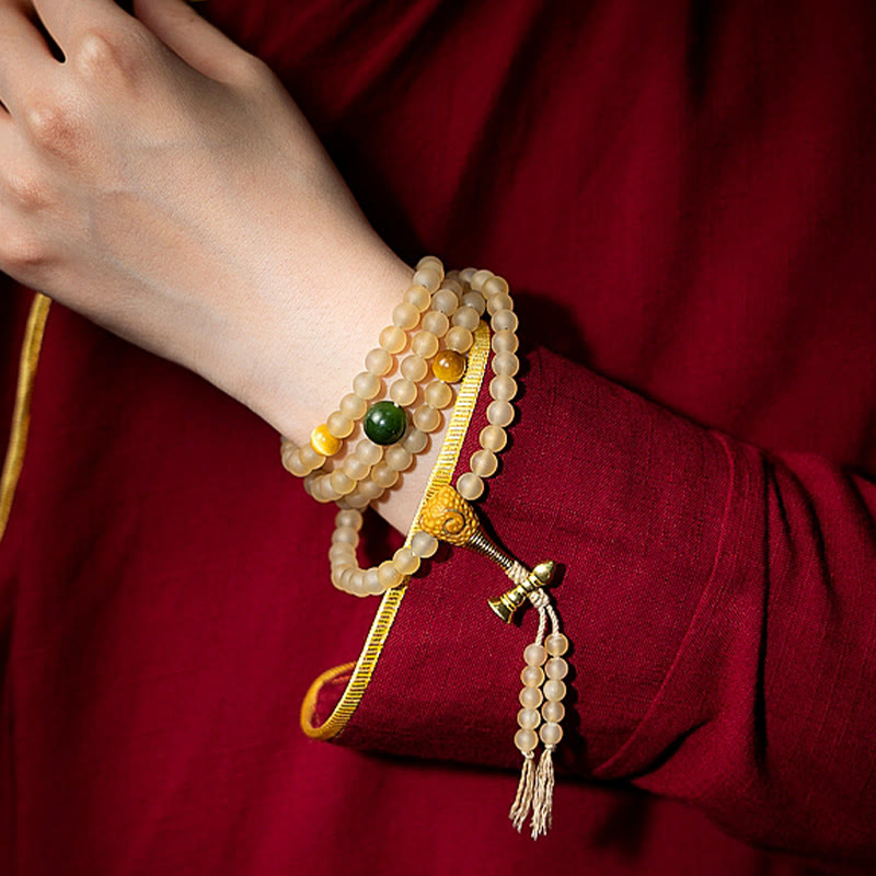 Fortune Jewel Tibet 108 Mala Beads Chinese Zodiac Natal Buddha Natural Sheep Horn Wealth Bracelet