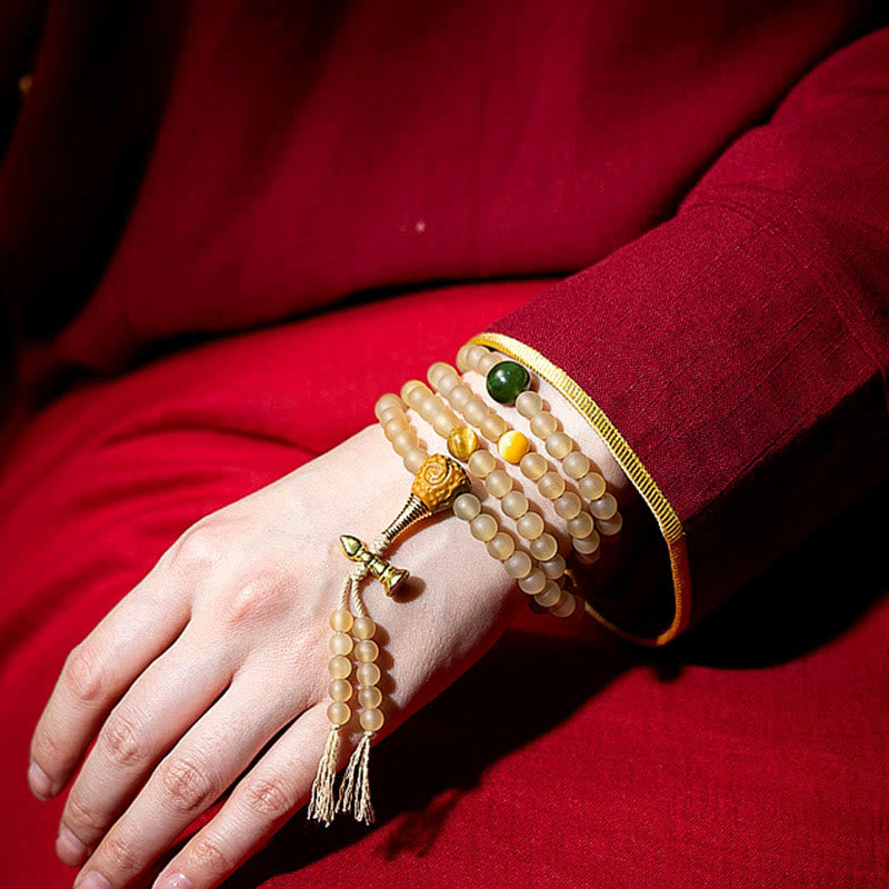 Fortune Jewel Tibet 108 Mala Beads Chinese Zodiac Natal Buddha Natural Sheep Horn Wealth Bracelet