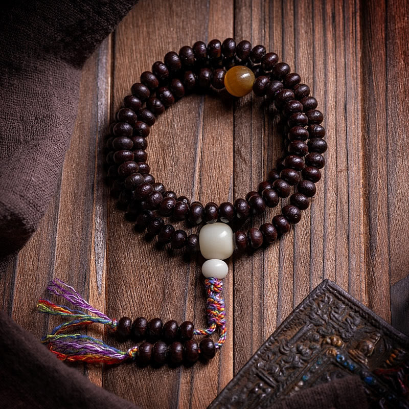 Fortune Jewel 108 Mala Beads Bowl Bodhi Seed Colored Rope Peace Bracelet