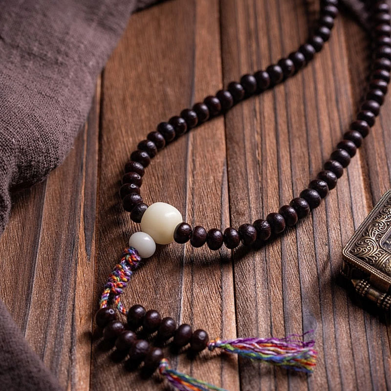 Fortune Jewel 108 Mala Beads Bowl Bodhi Seed Colored Rope Peace Bracelet