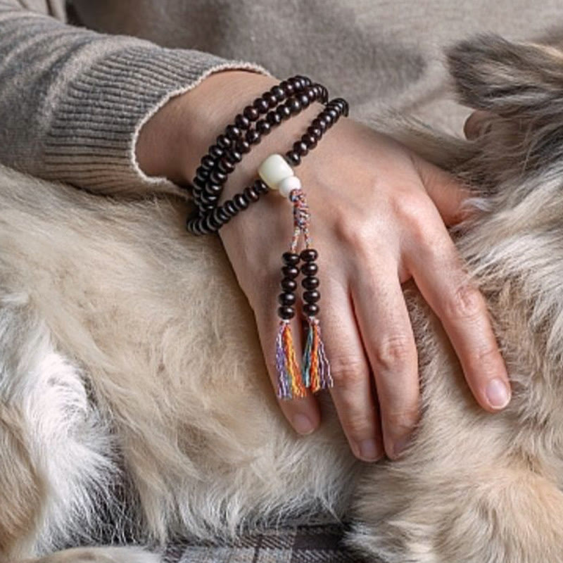 Fortune Jewel 108 Mala Beads Bowl Bodhi Seed Colored Rope Peace Bracelet