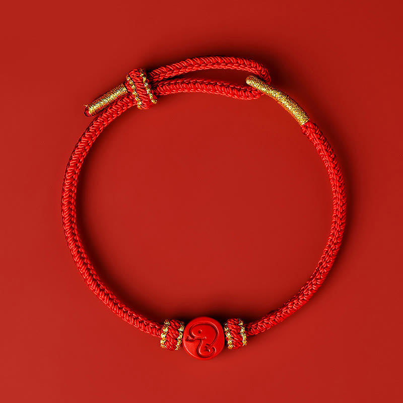 Fortune Jewel Chinese Zodiac Red String Eight Thread Peace Knot Cinnabar Protection Luck Bracelet