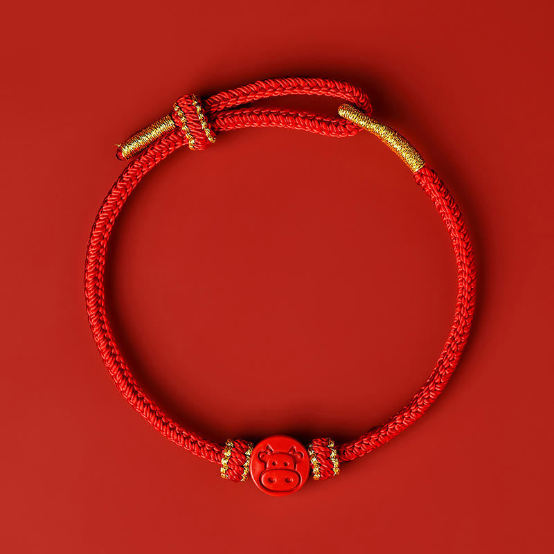 Fortune Jewel Chinese Zodiac Red String Eight Thread Peace Knot Cinnabar Protection Luck Bracelet