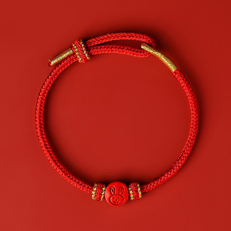 Fortune Jewel Chinese Zodiac Red String Eight Thread Peace Knot Cinnabar Protection Luck Bracelet
