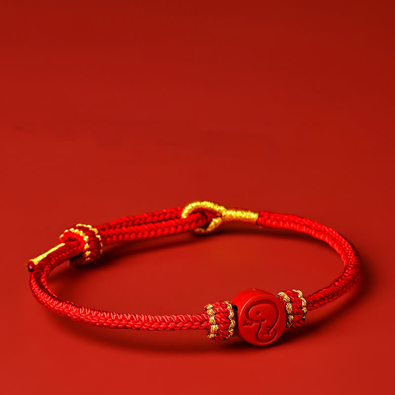 Fortune Jewel Chinese Zodiac Red String Eight Thread Peace Knot Cinnabar Protection Luck Bracelet