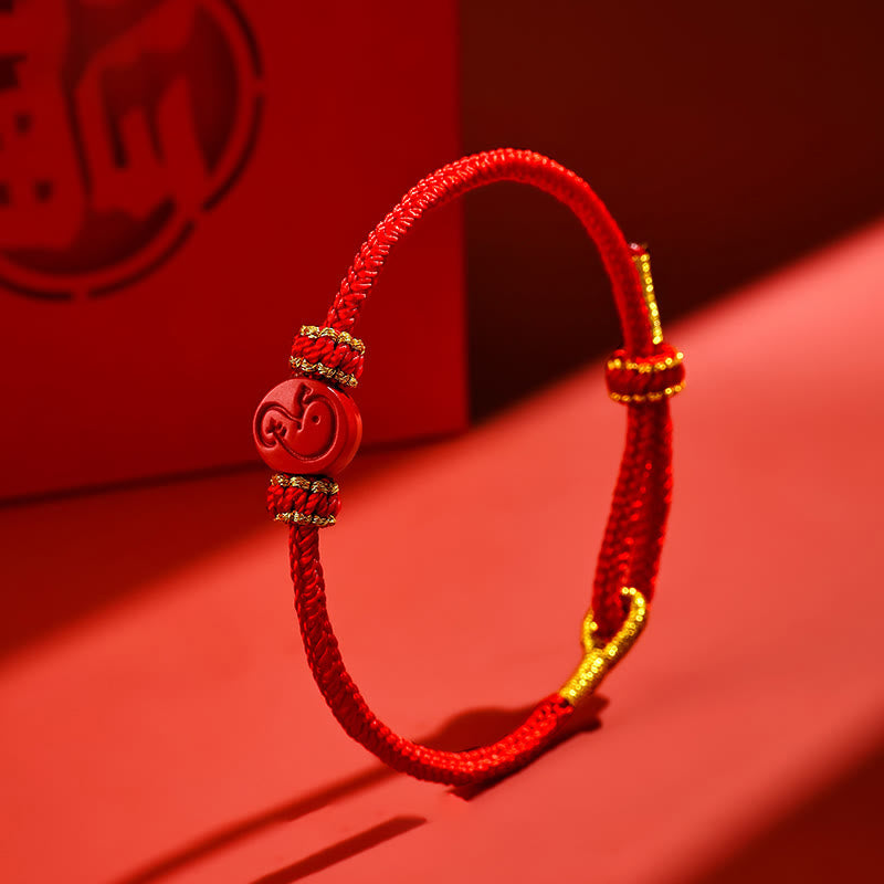 Fortune Jewel Chinese Zodiac Red String Eight Thread Peace Knot Cinnabar Protection Luck Bracelet