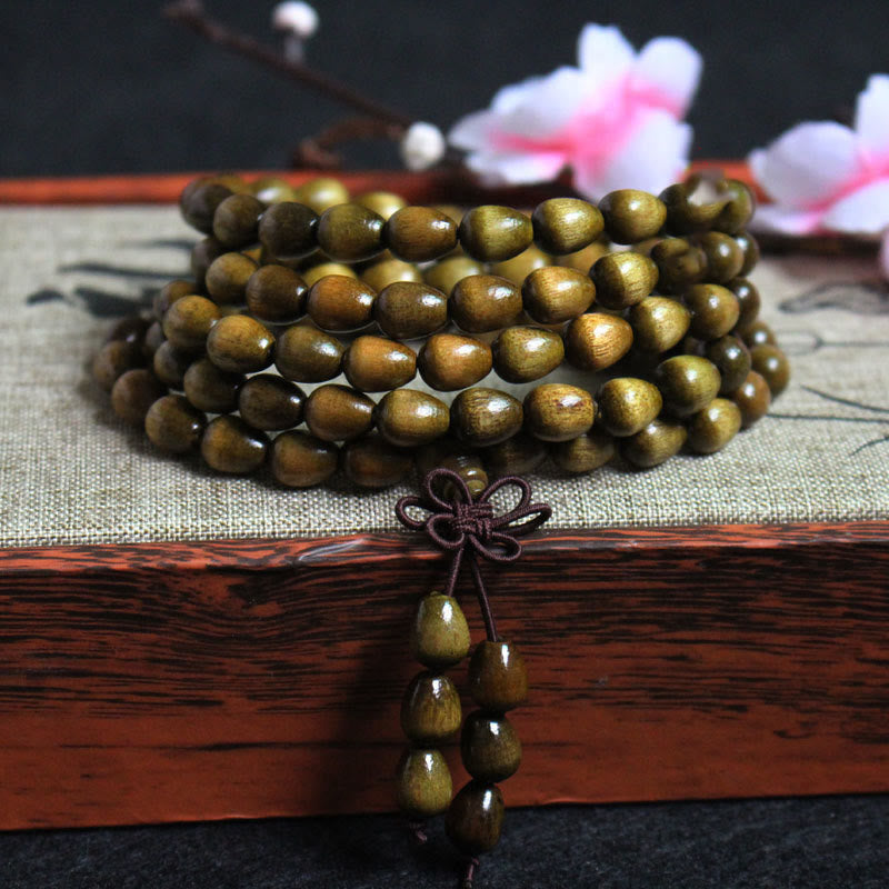 Fortune Jewel 108 Mala Teardrop Beads Natural Phoebe Zhennan Wood Protection Bracelet