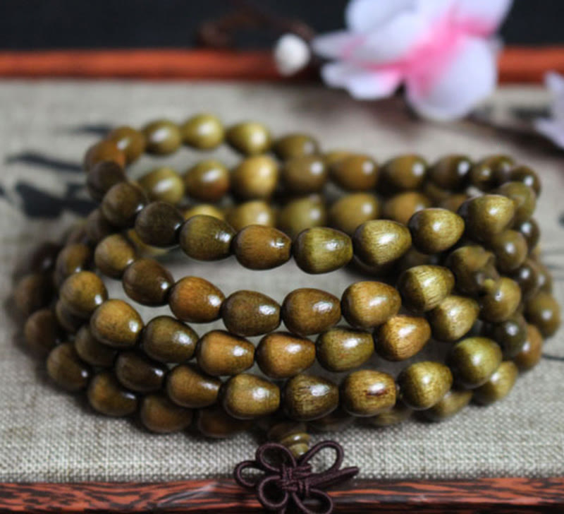 Fortune Jewel 108 Mala Teardrop Beads Natural Phoebe Zhennan Wood Protection Bracelet