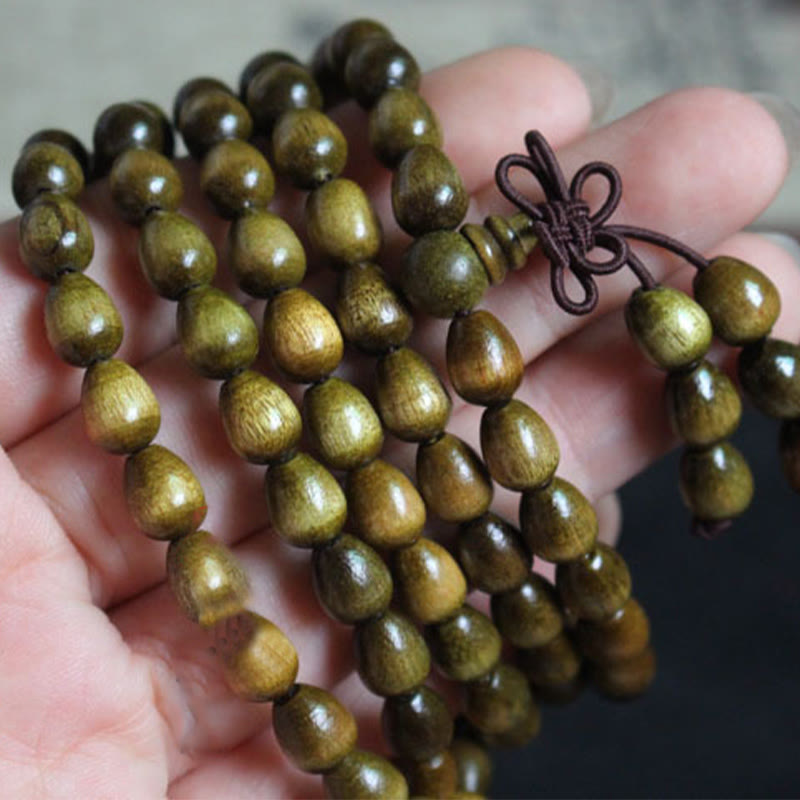 Fortune Jewel 108 Mala Teardrop Beads Natural Phoebe Zhennan Wood Protection Bracelet