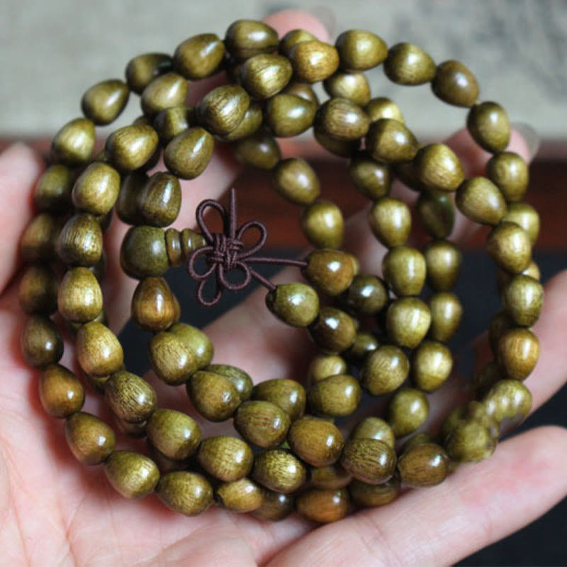Fortune Jewel 108 Mala Teardrop Beads Natural Phoebe Zhennan Wood Protection Bracelet