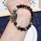 Fortune Jewel Natural Silver Sheen Obsidian Nine Tailed Fox Communication Bracelet