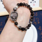 Fortune Jewel Natural Silver Sheen Obsidian Nine Tailed Fox Communication Bracelet